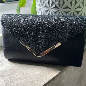 Black Sparkly Clutch with Metallic Accent